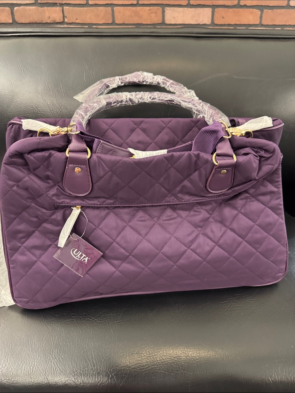 Ulta Beauty Quilted Deep Purple Tote with Gold Hardware